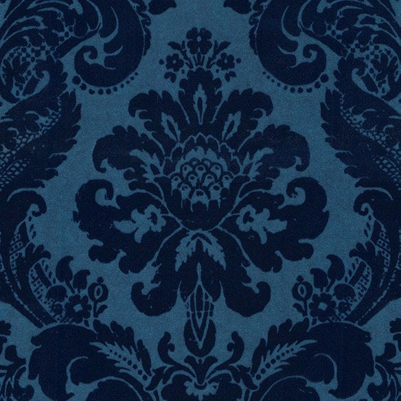 Shadow Blue Flocked Damask Wallpaper wallpaper