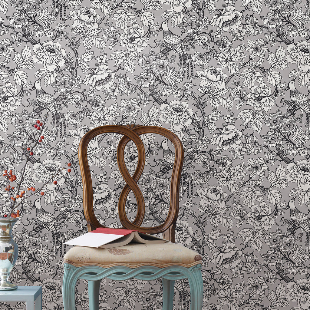 Beaufort Peony Chinoiserie Wallpaper wallpaper detail or room view