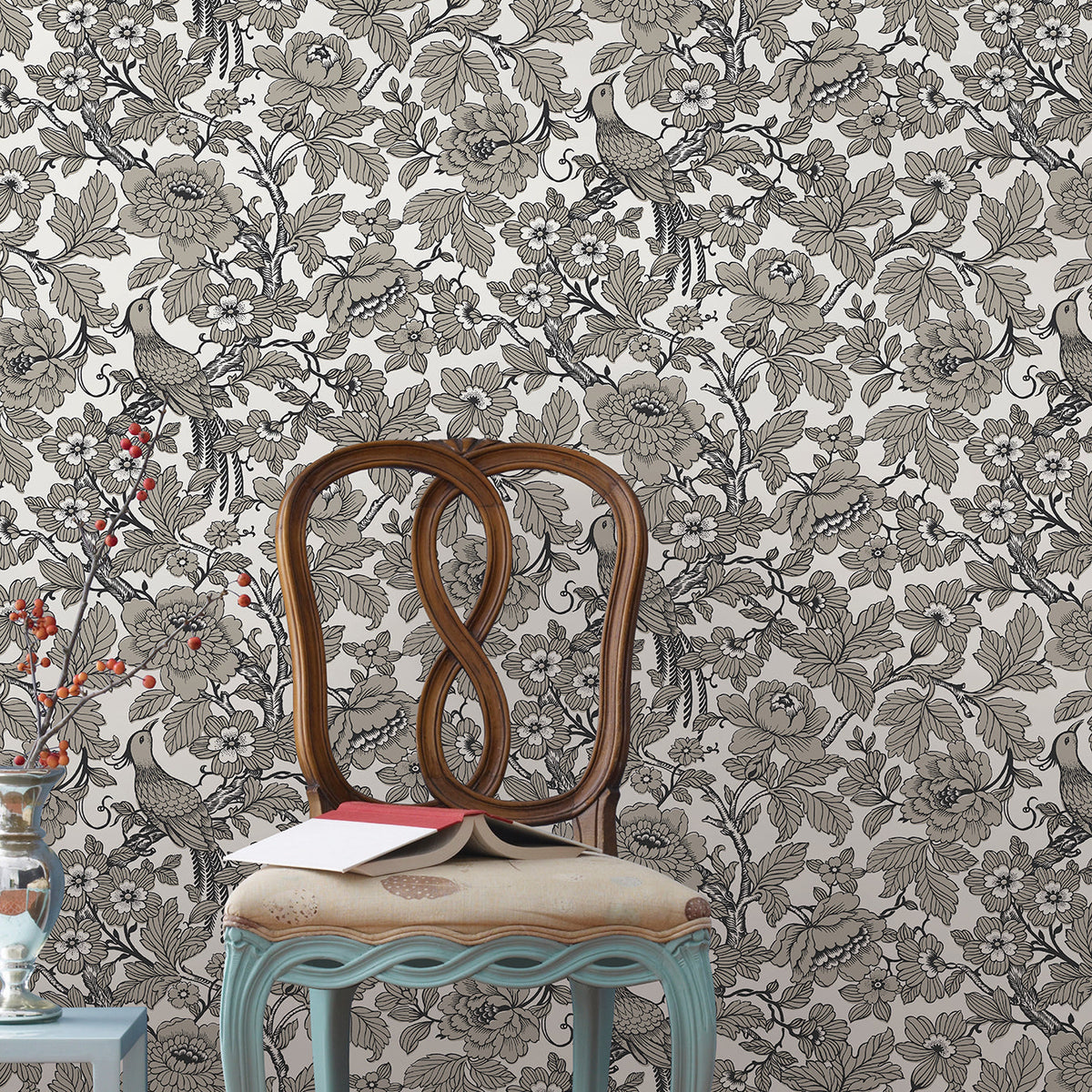Beaufort Peony Chinoiserie Wallpaper wallpaper detail or room view