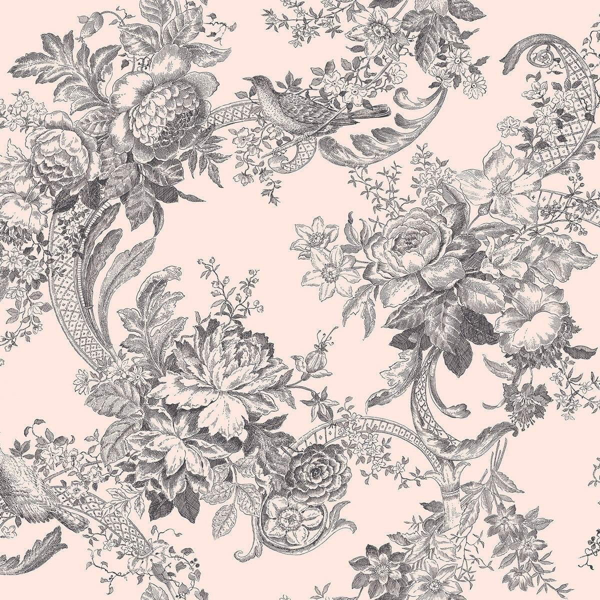 Carmel Baroque Florals Wallpaper in Blush