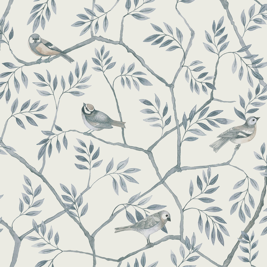 Crossbill Branches Wallpaper in Light Blue