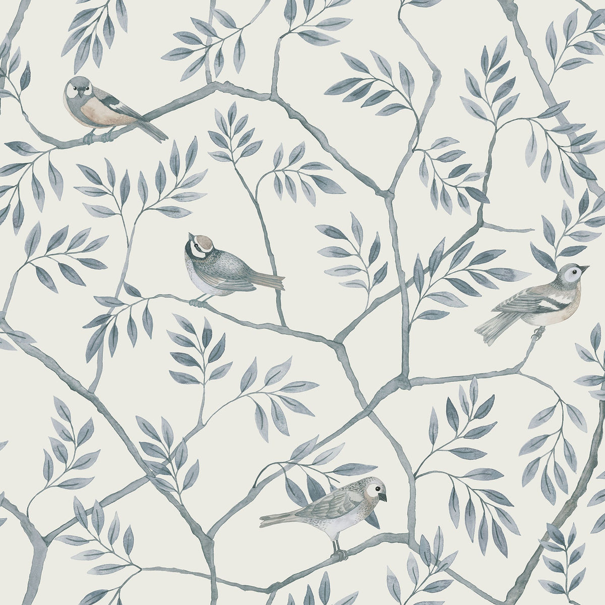 Crossbill Branches Wallpaper in Light Blue
