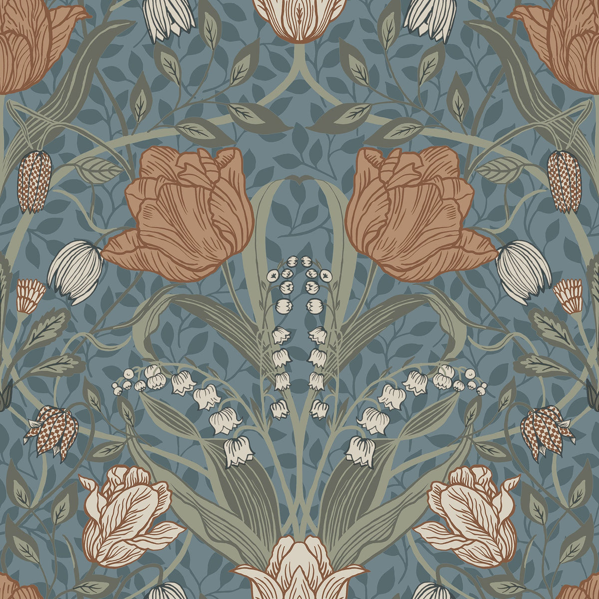 Tulipa Floral Wallpaper in Blue