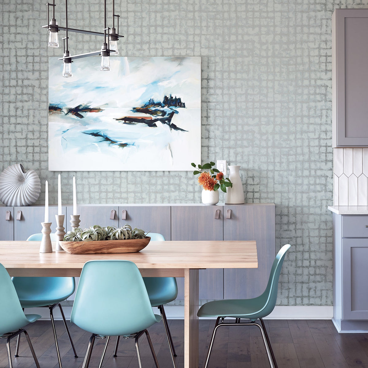 Shea Distressed Geometric Wallpaper wallpaper detail or room view
