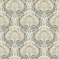 Mucha Botanical Ogee Wallpaper in Dark Grey