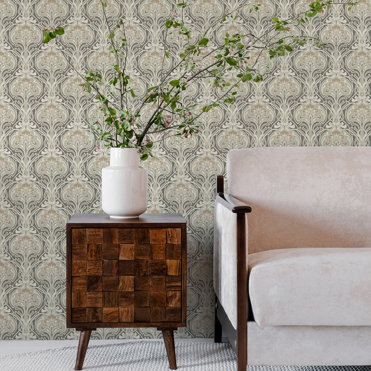 Mucha Botanical Ogee Wallpaper wallpaper detail or room view