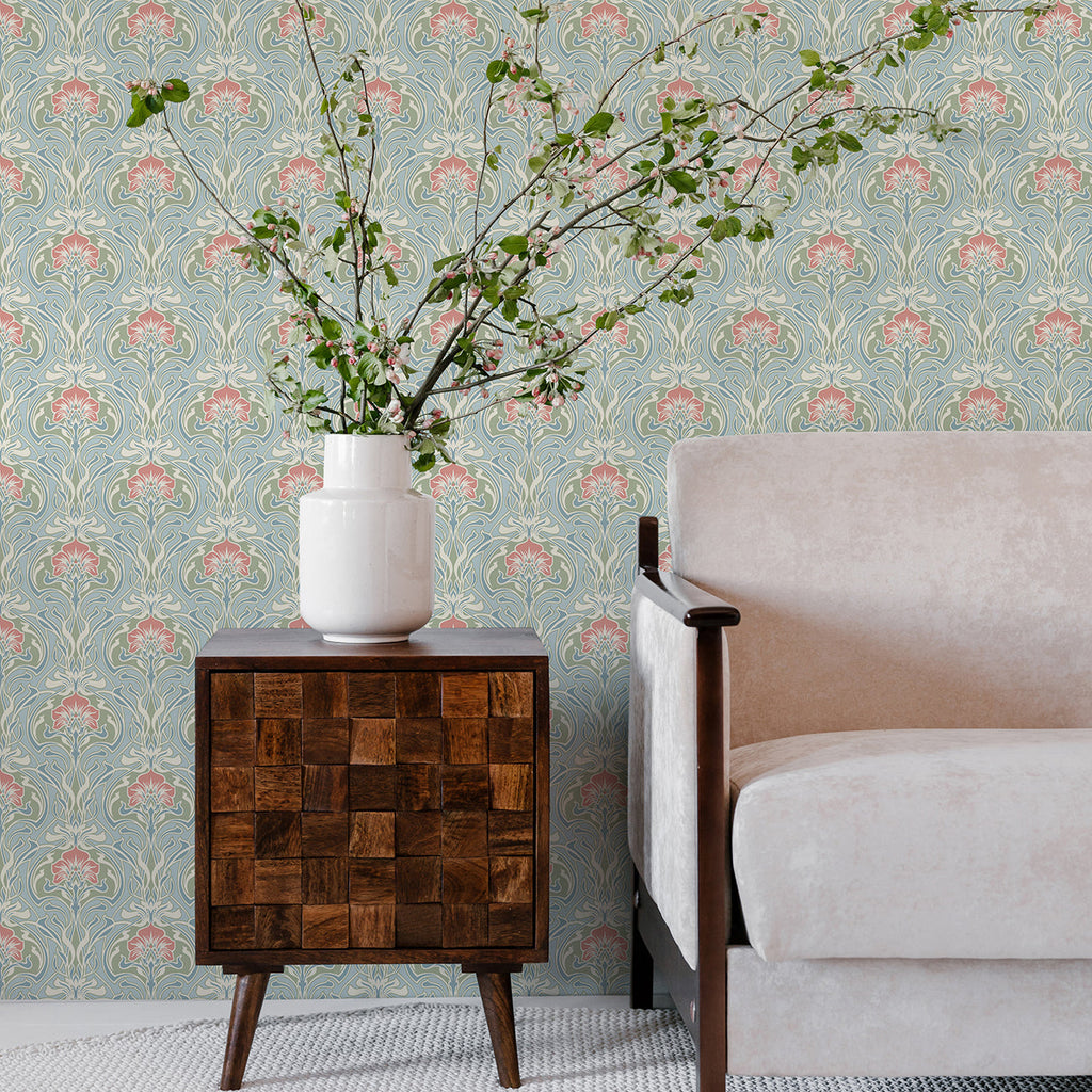 Mucha Botanical Ogee Wallpaper wallpaper detail or room view