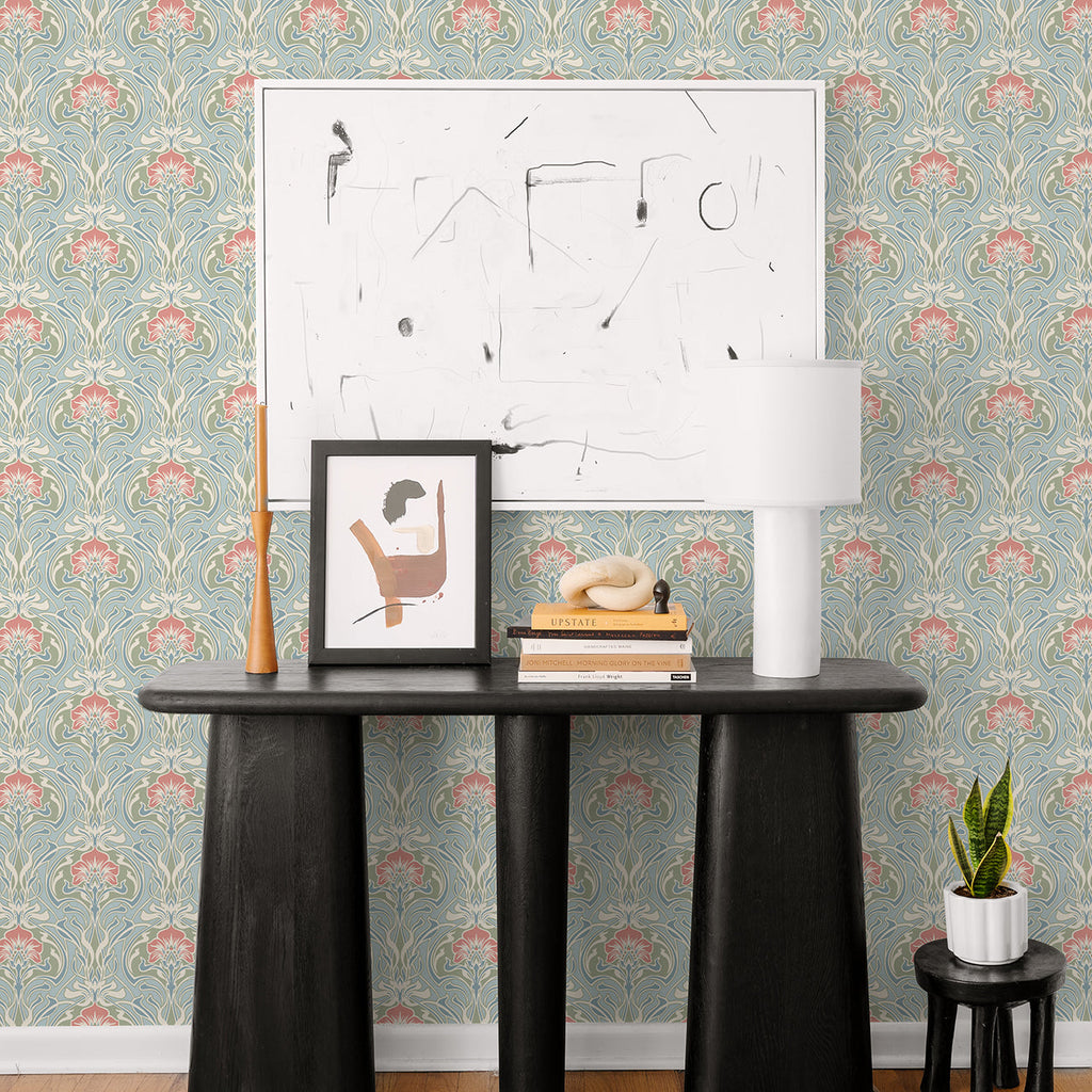 Mucha Botanical Ogee Wallpaper wallpaper detail or room view