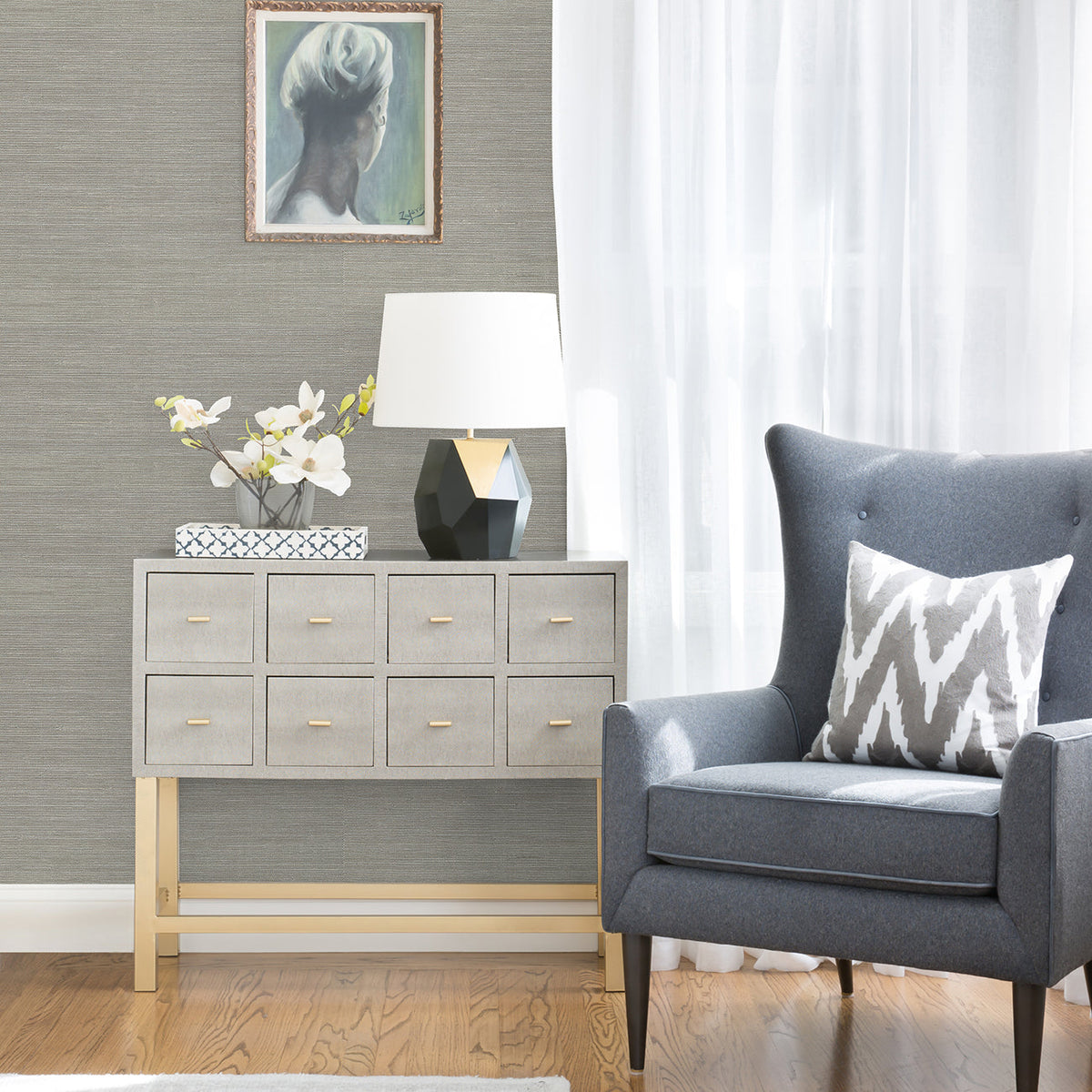 Liaohe Raffia Grasscloth Wallpaper wallpaper detail or room view