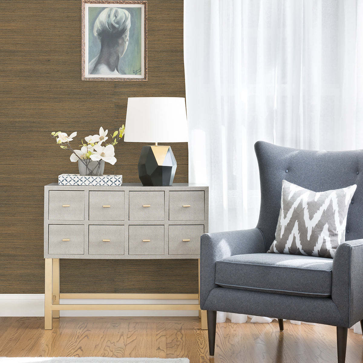Caihon Sisal Grasscloth Wallpaper wallpaper detail or room view
