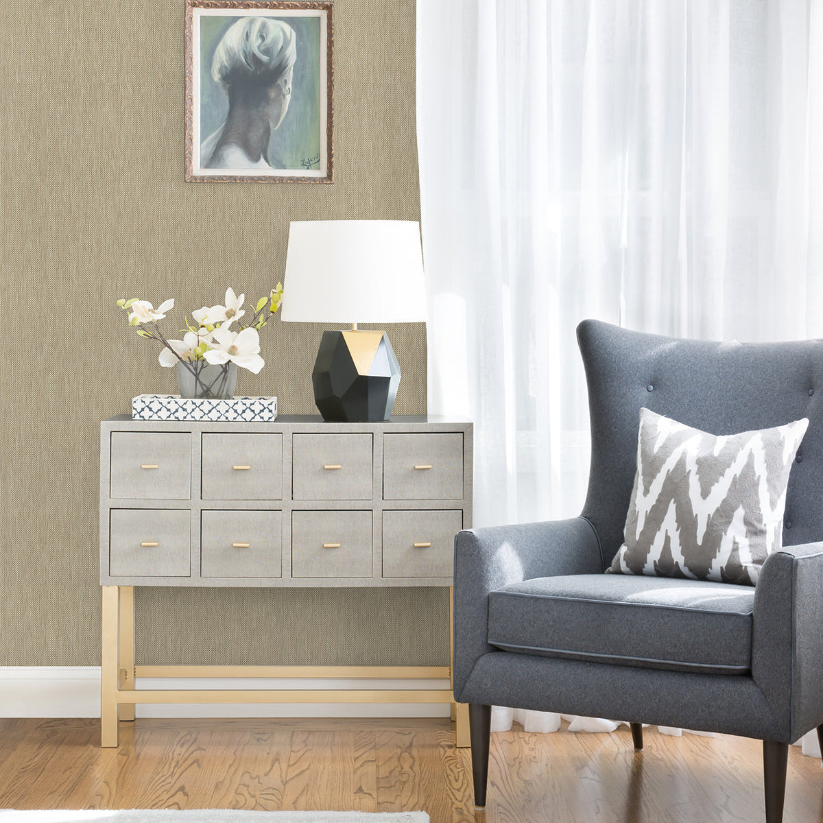 Jia Paper Weave Grasscloth Wallpaper wallpaper detail or room view