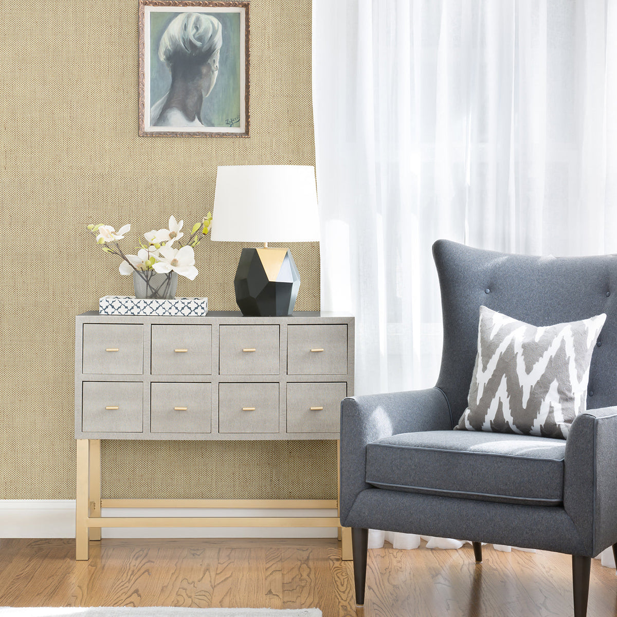 Yanyu Paper Weave Grasscloth Wallpaper wallpaper detail or room view