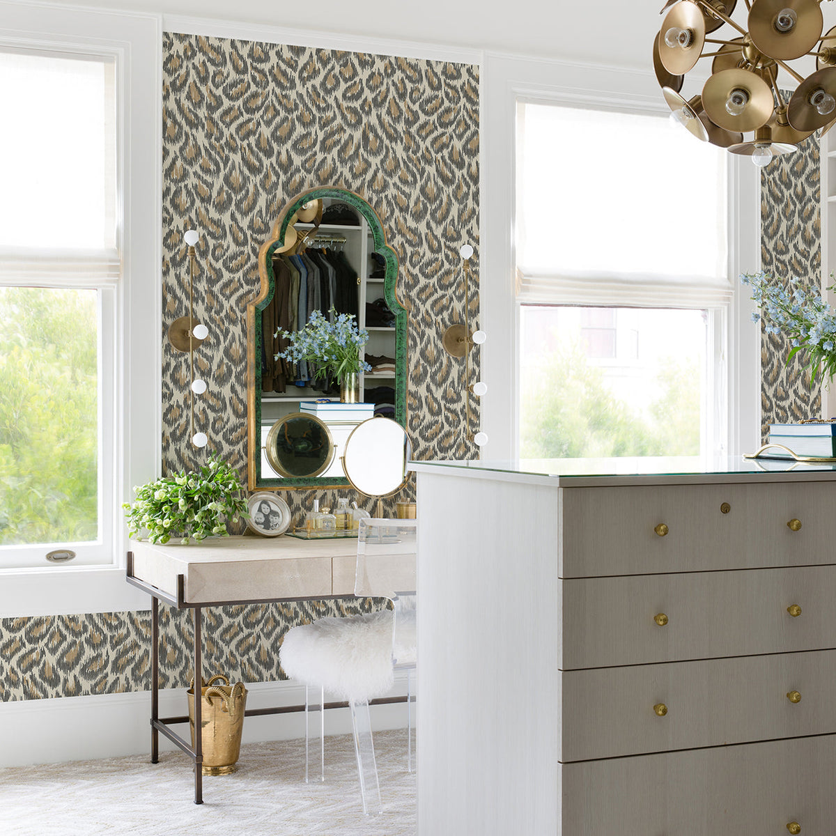 Electra Leopard Spot String Wallpaper wallpaper detail or room view