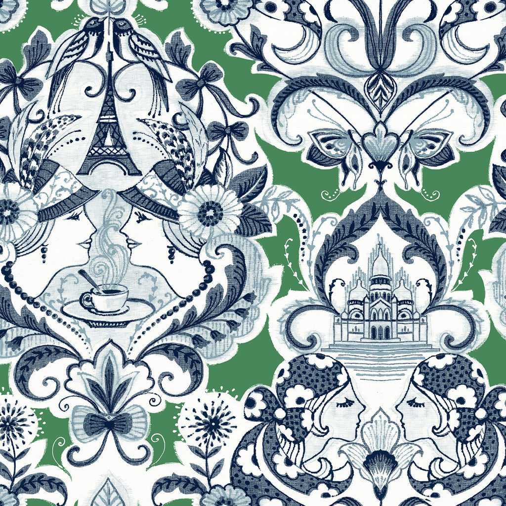 Sadie Parisian Damask Wallpaper in Green