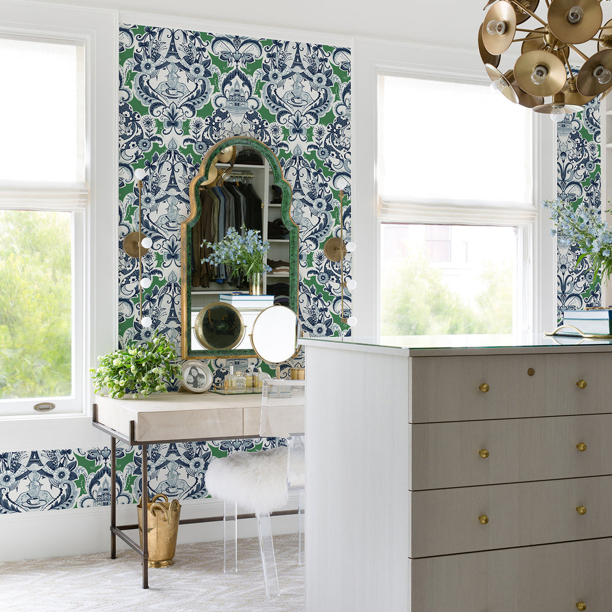 Sadie Parisian Damask Wallpaper wallpaper detail or room view