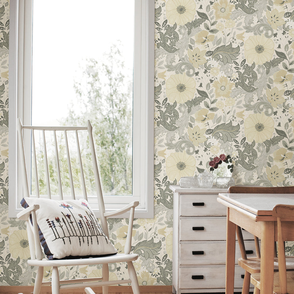 Victoria Floral Nouveau Wallpaper wallpaper detail or room view