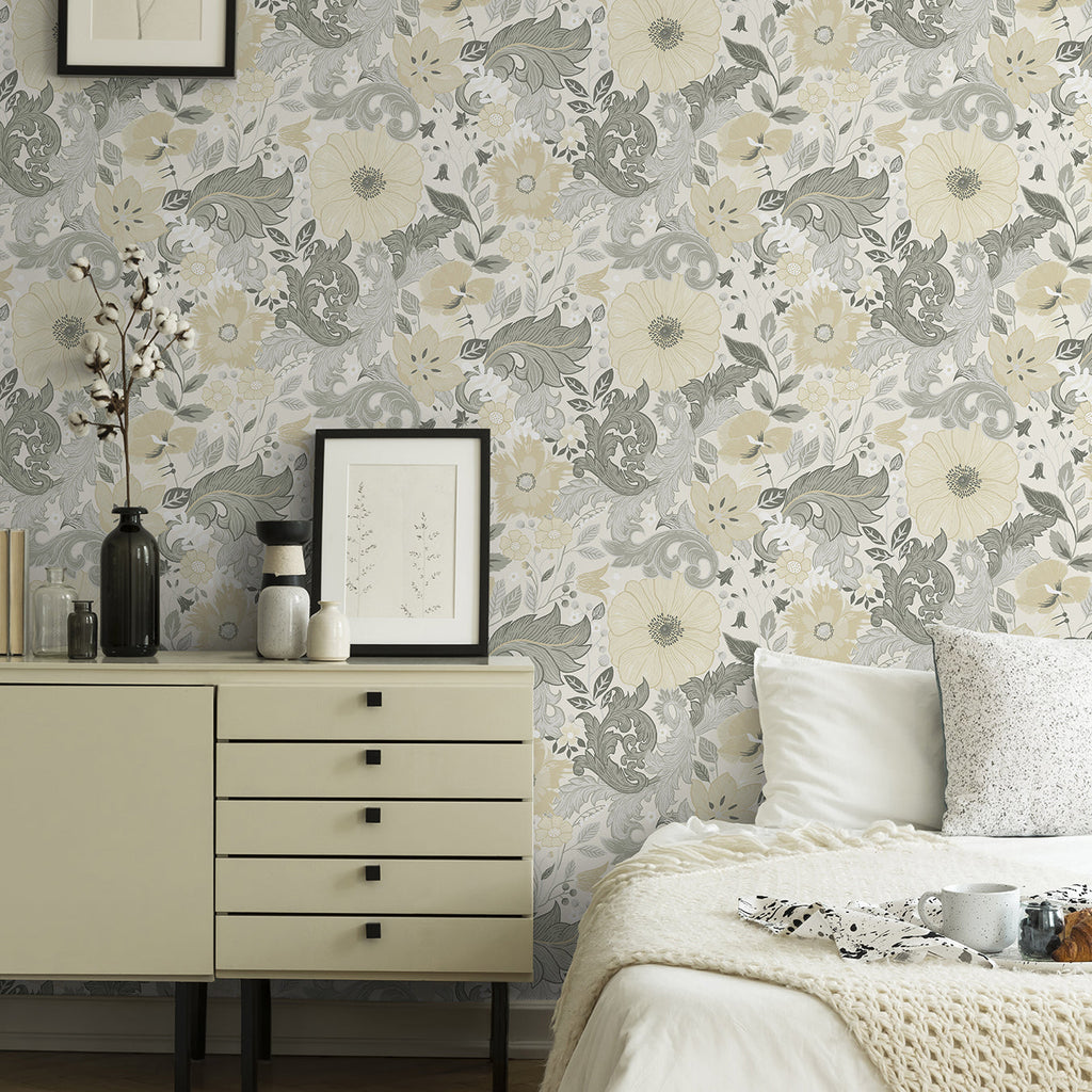 Victoria Floral Nouveau Wallpaper wallpaper detail or room view