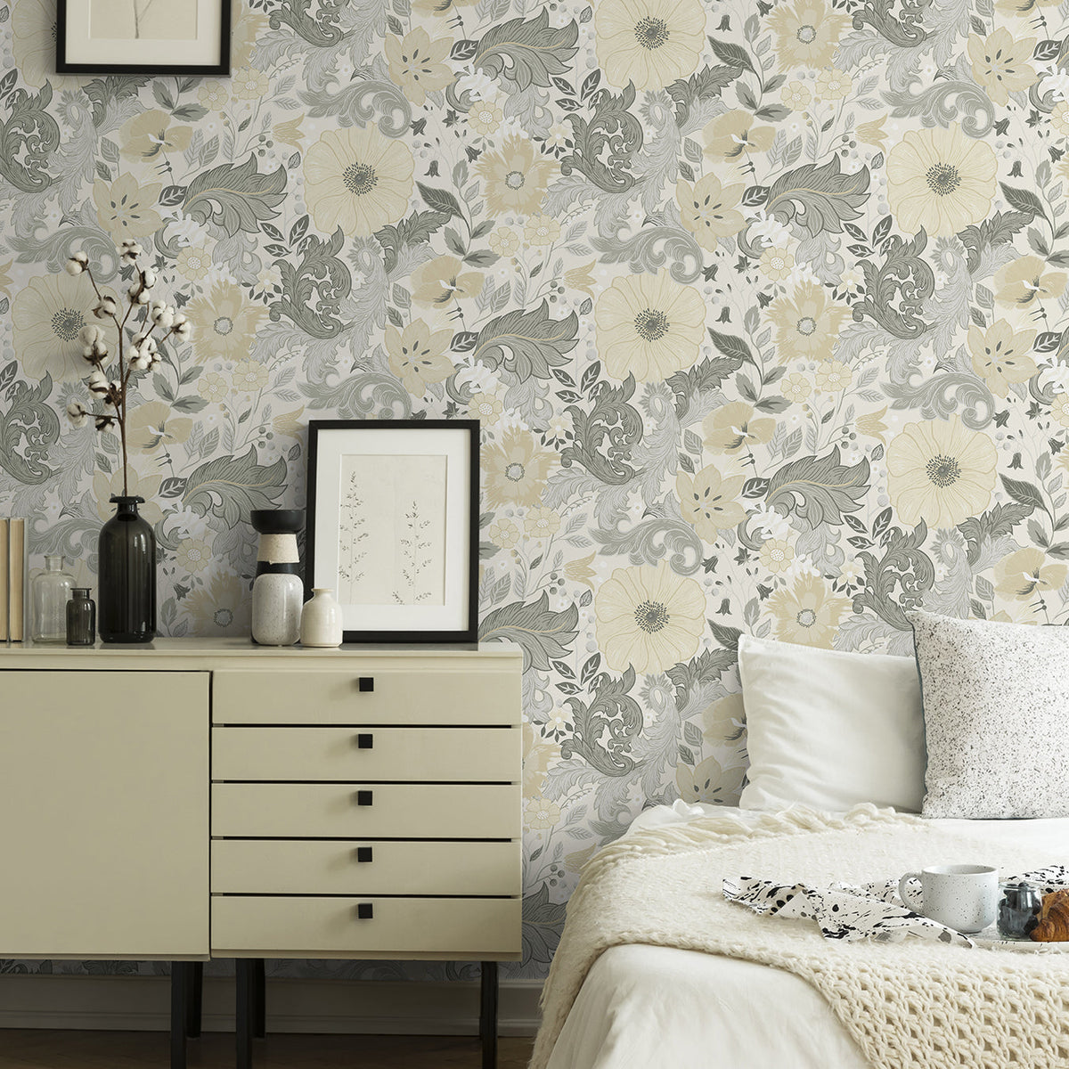 Victoria Floral Nouveau Wallpaper wallpaper detail or room view