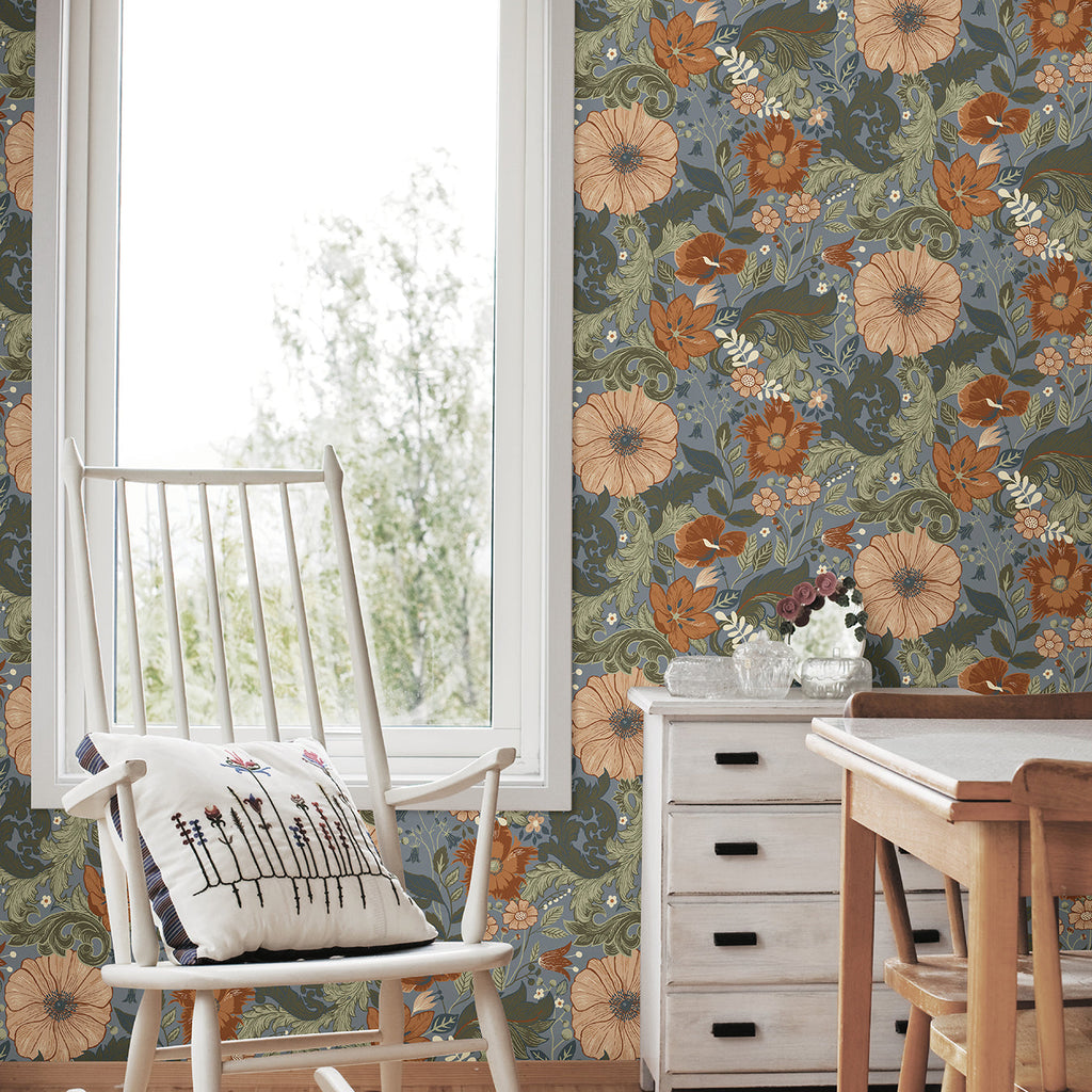 Victoria Floral Nouveau Wallpaper wallpaper detail or room view