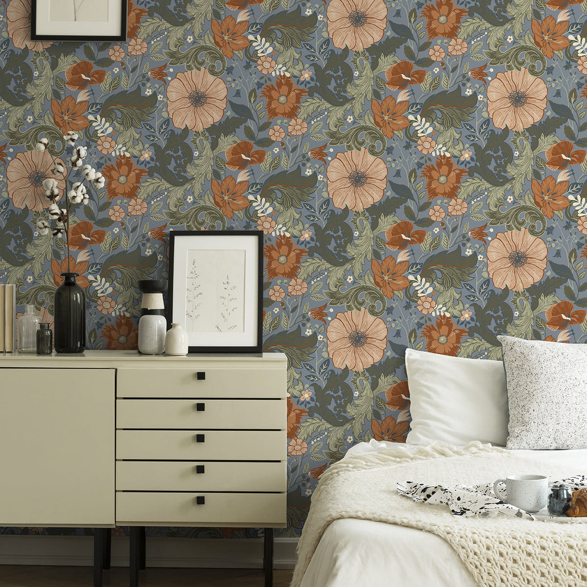 Victoria Floral Nouveau Wallpaper wallpaper detail or room view