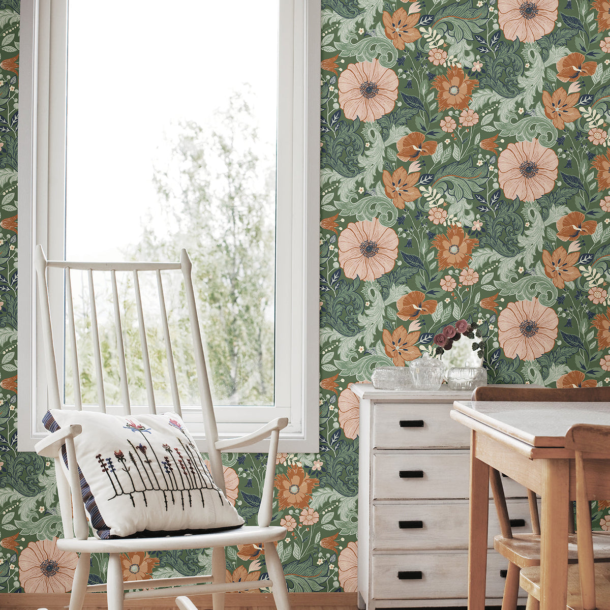 Victoria Floral Nouveau Wallpaper wallpaper detail or room view