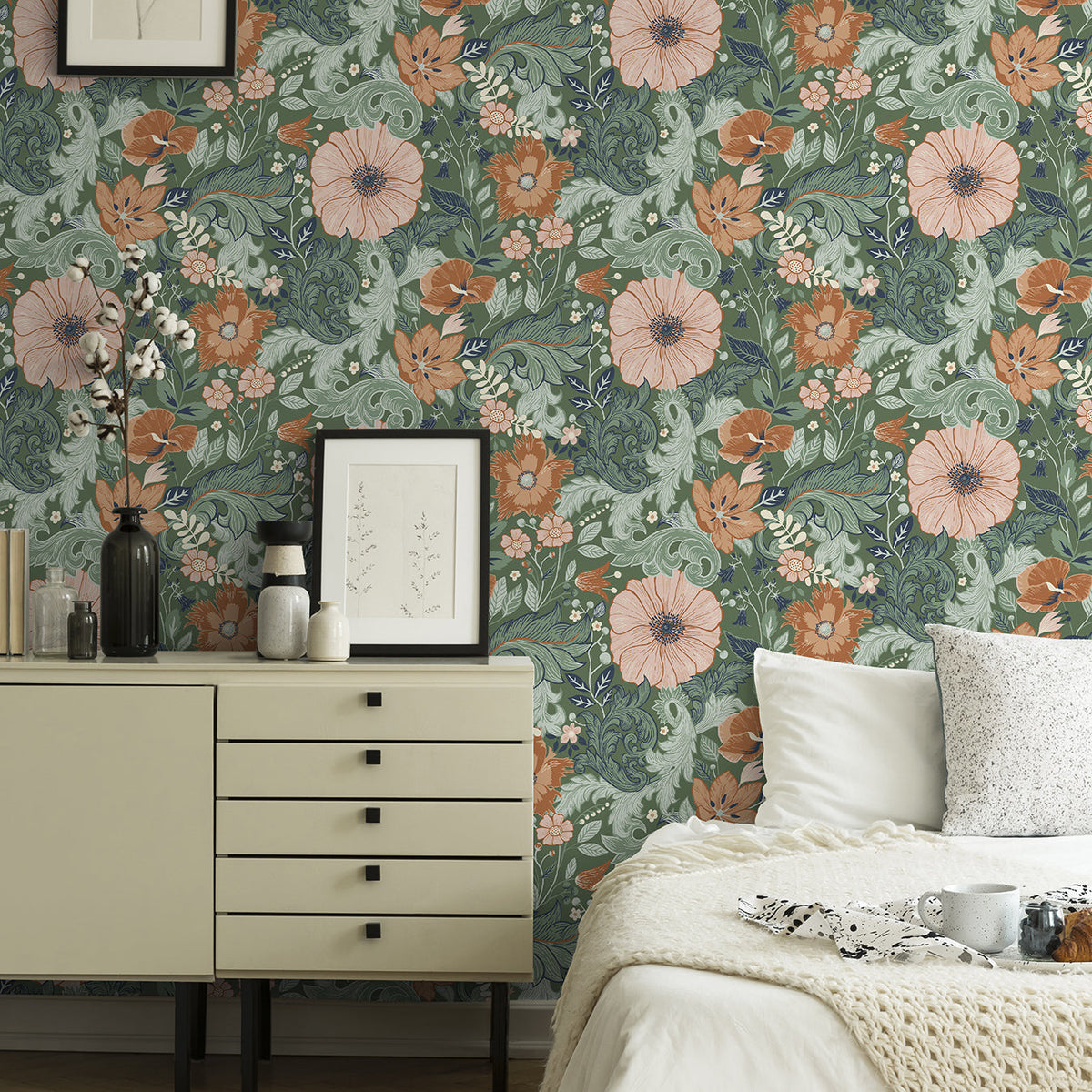 Victoria Floral Nouveau Wallpaper wallpaper detail or room view