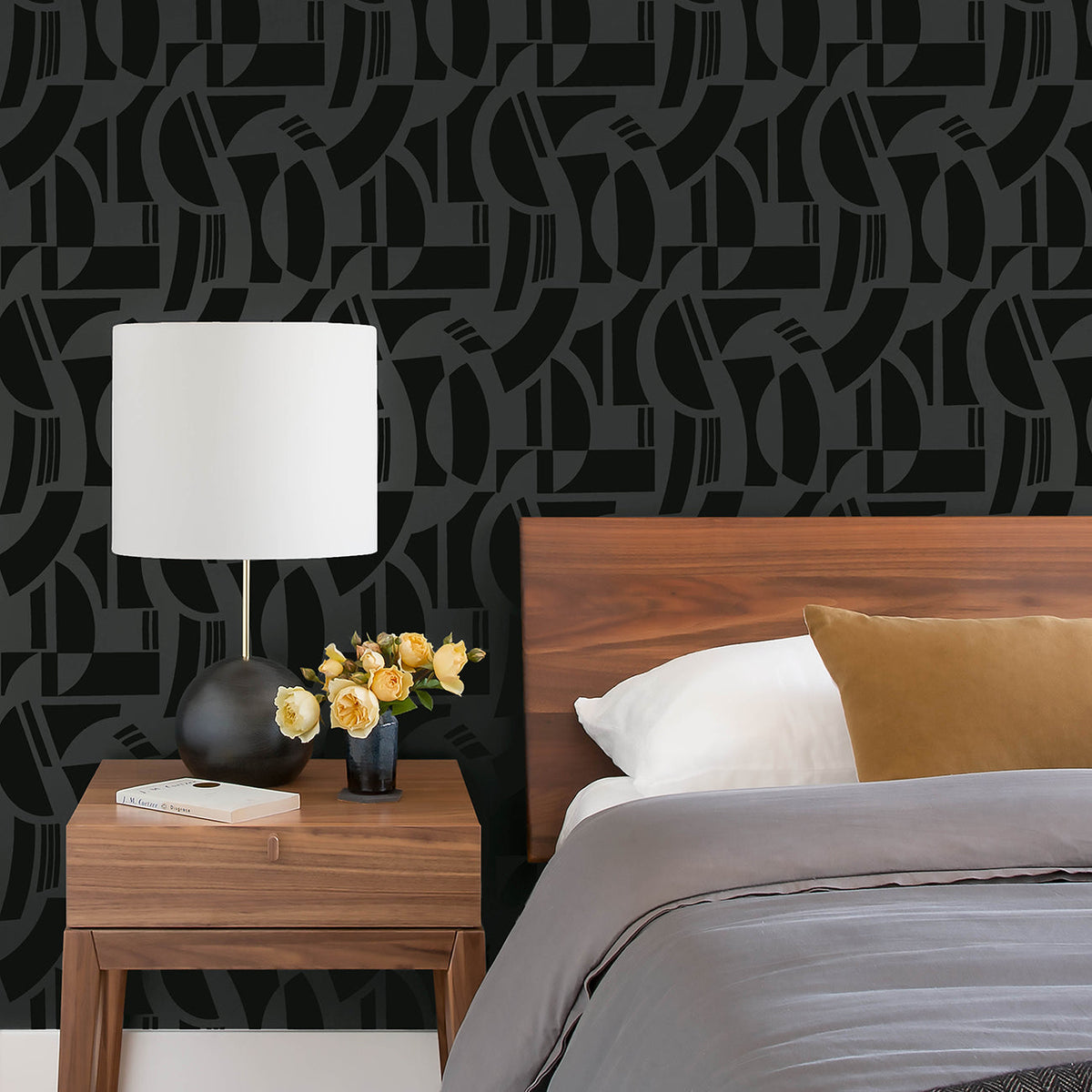 Carter Geometric Flock Wallpaper wallpaper detail or room view