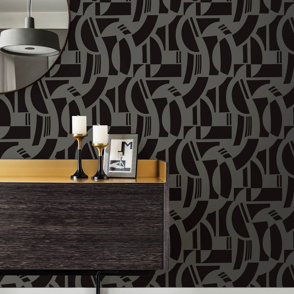Carter Geometric Flock Wallpaper wallpaper detail or room view