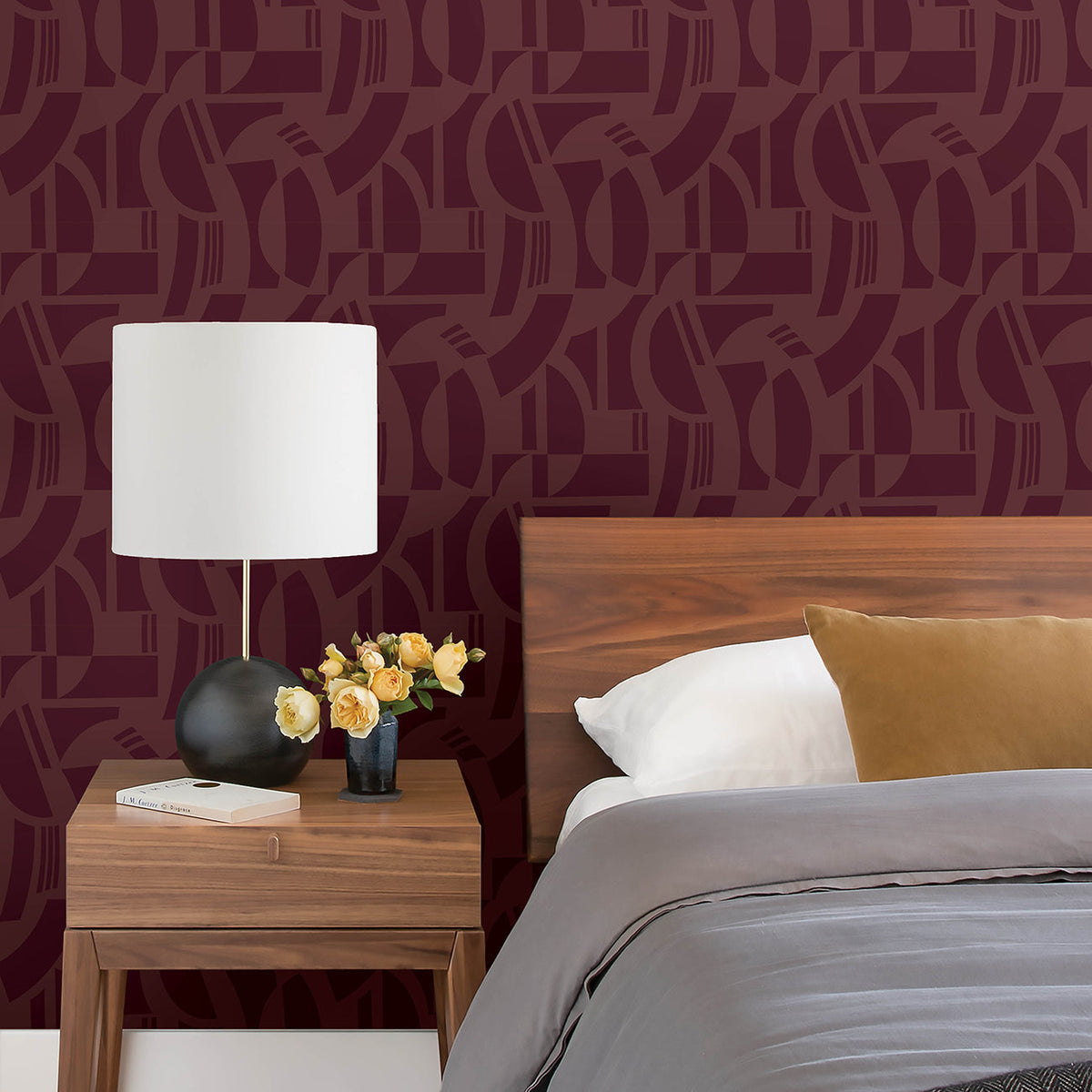 Carter Geometric Flock Wallpaper wallpaper detail or room view