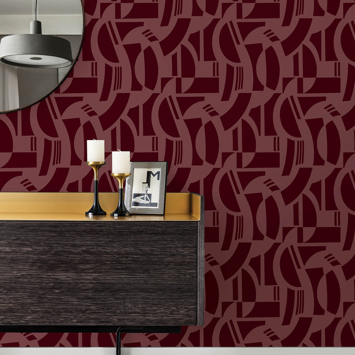 Carter Geometric Flock Wallpaper wallpaper detail or room view