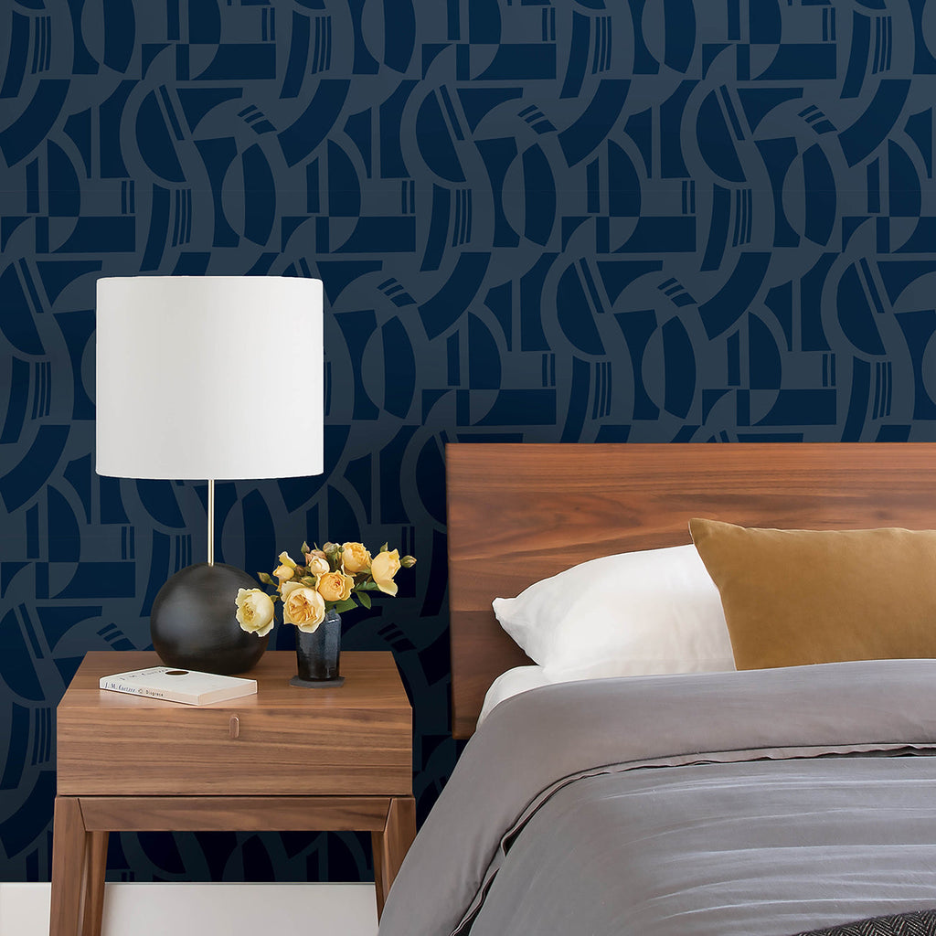 Carter Geometric Flock Wallpaper wallpaper detail or room view