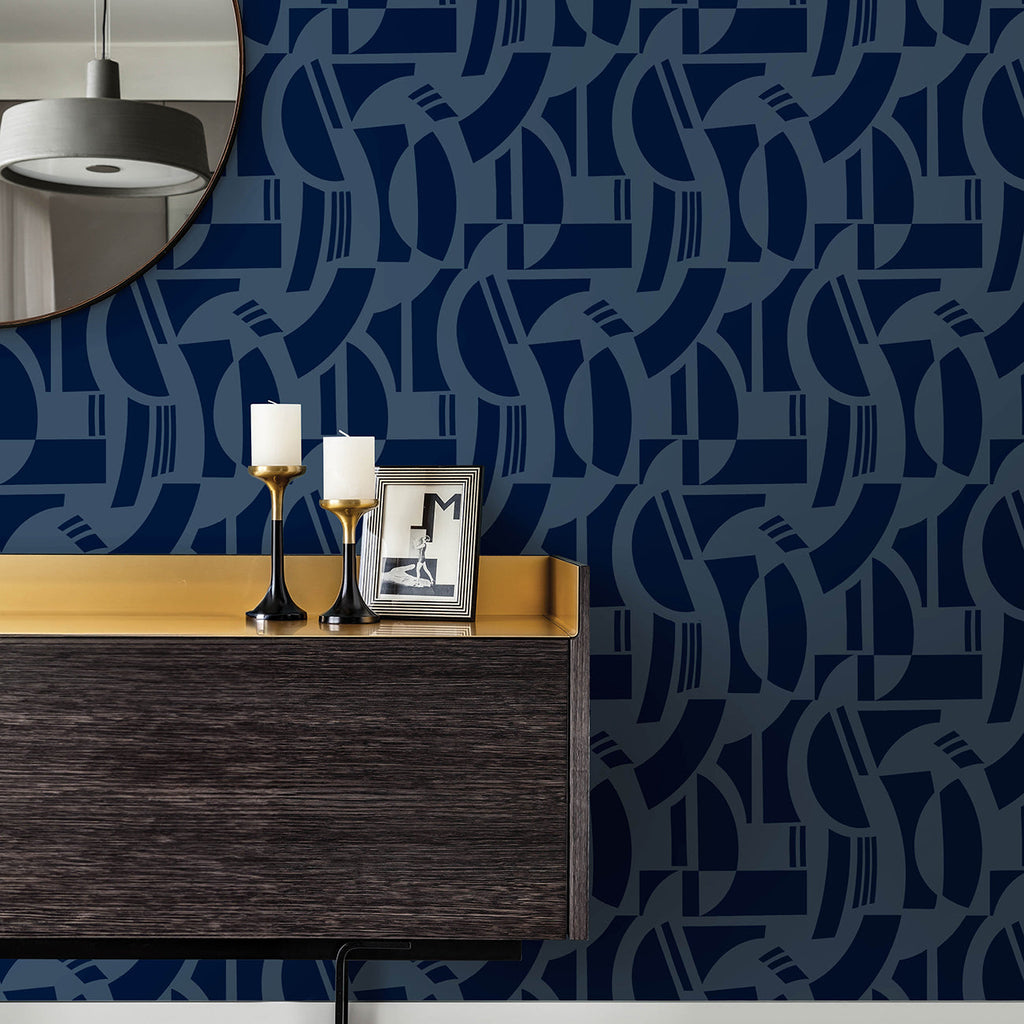 Carter Geometric Flock Wallpaper wallpaper detail or room view