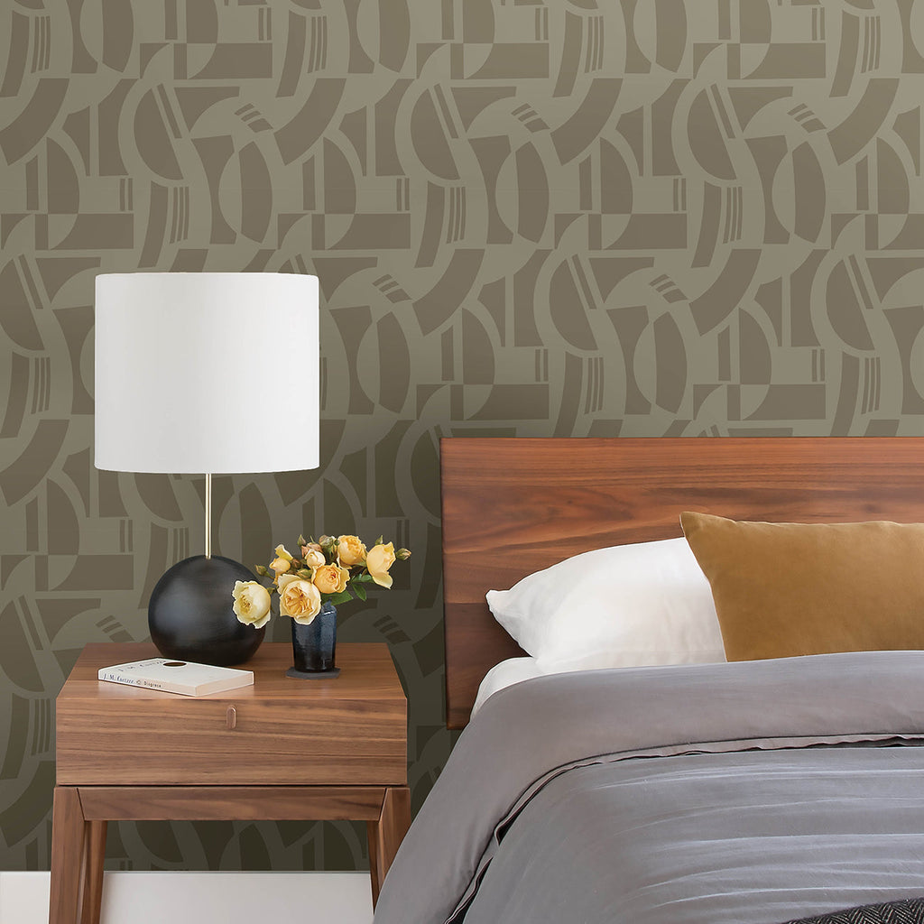 Carter Geometric Flock Wallpaper wallpaper detail or room view