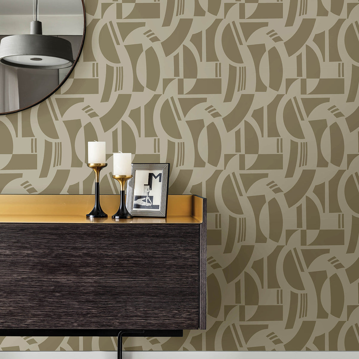 Carter Geometric Flock Wallpaper wallpaper detail or room view