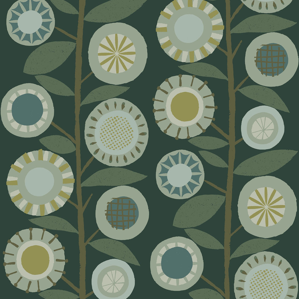 Sisu Floral Geometric Wallpaper in Evergreen