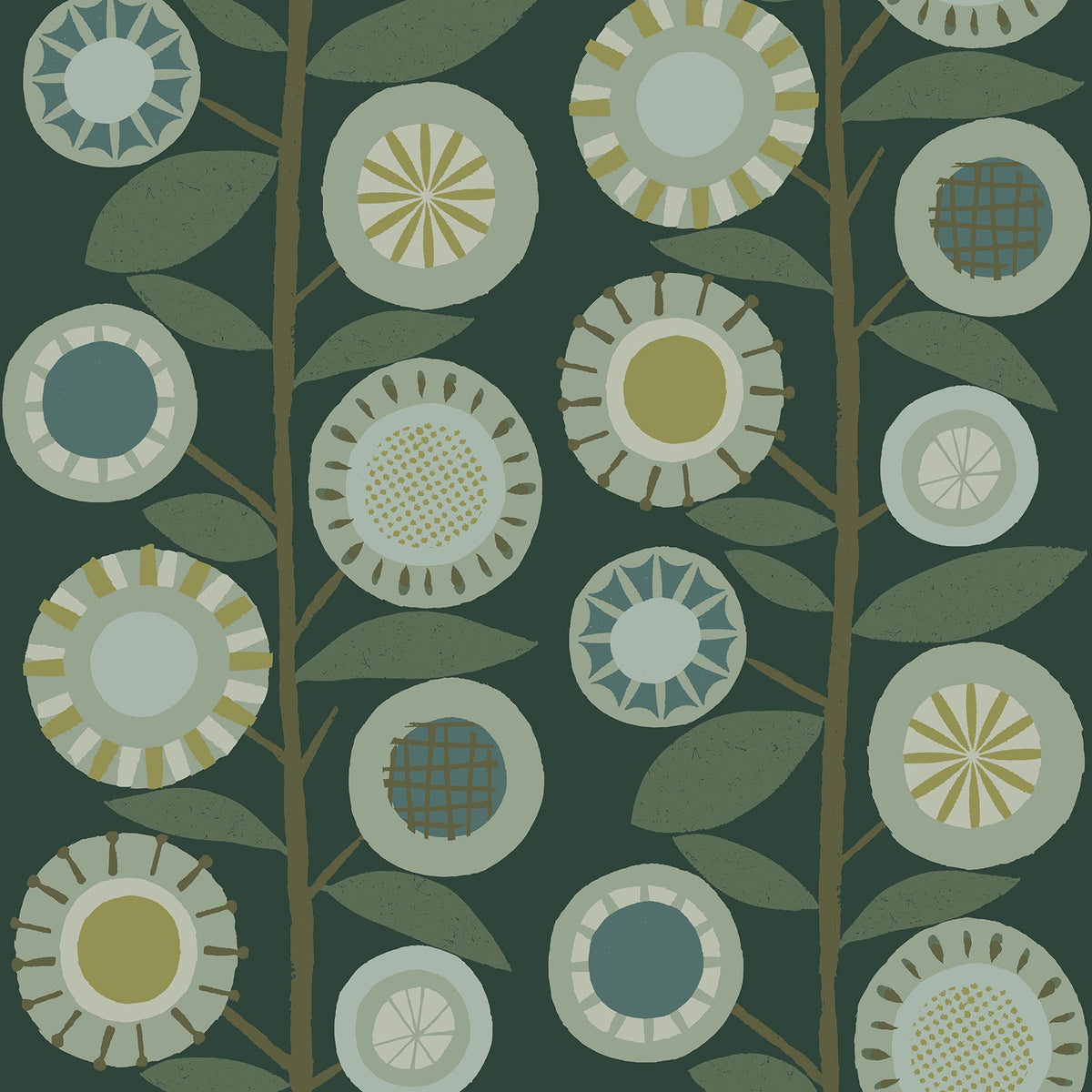 Sisu Floral Geometric Wallpaper in Evergreen