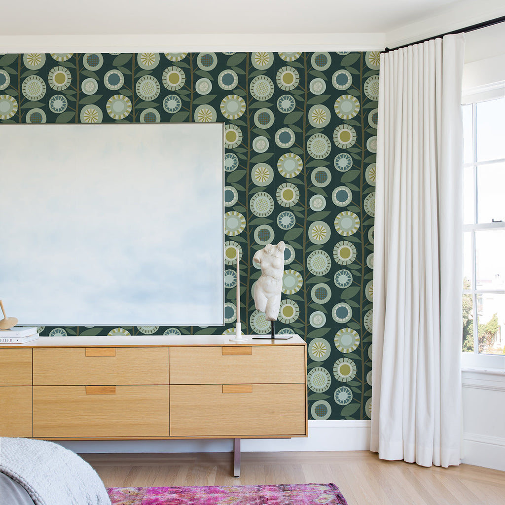 Sisu Floral Geometric Wallpaper wallpaper detail or room view