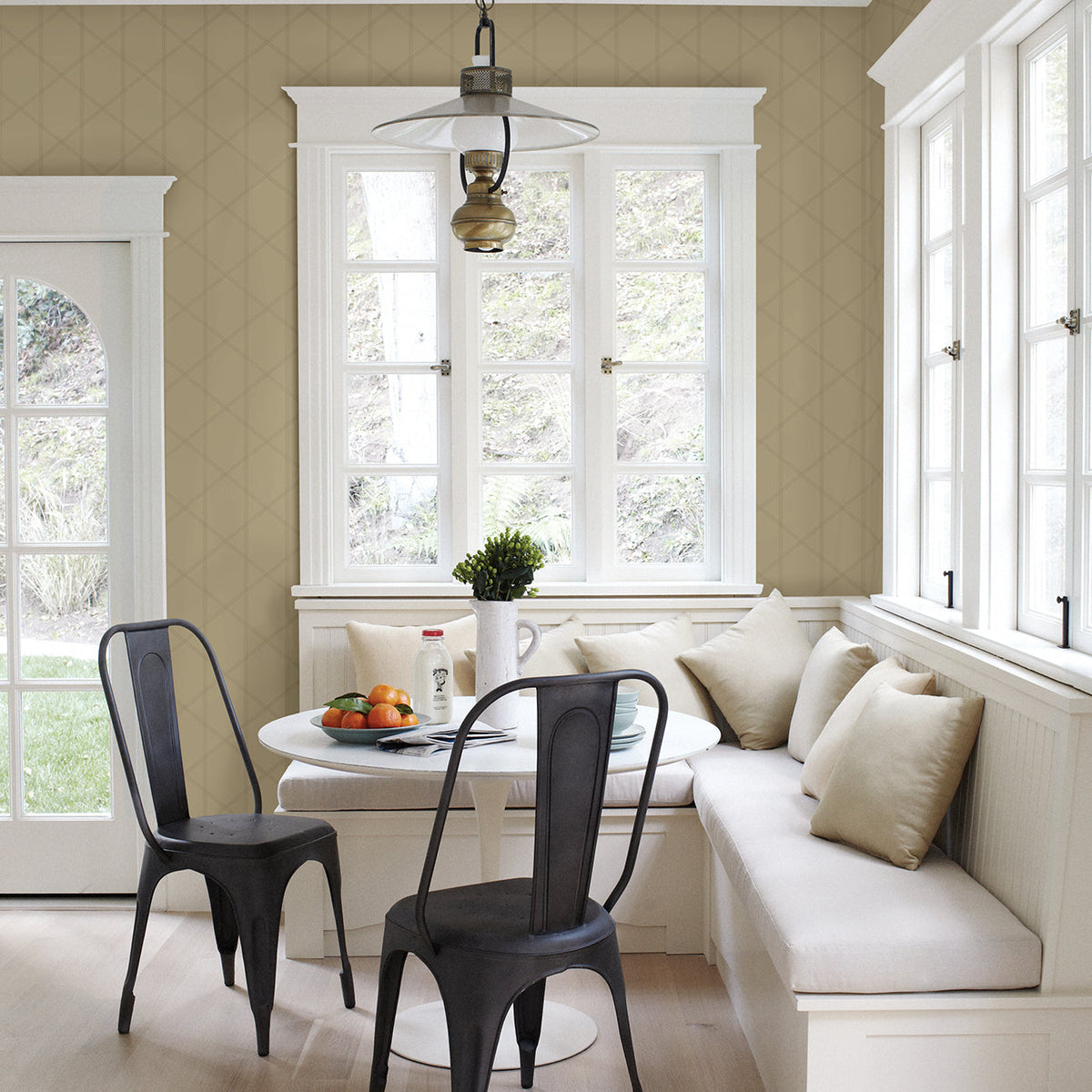 Walcott Stitched Trellis Wallpaper wallpaper detail or room view