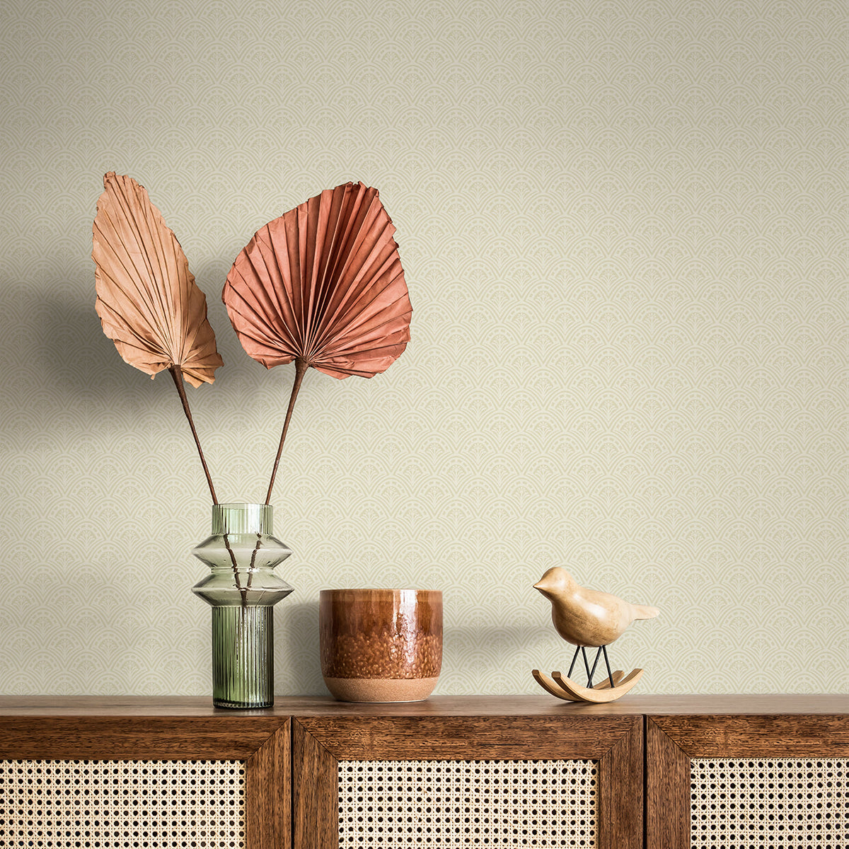 Athena Scalloped Botanical Wallpaper wallpaper detail or room view