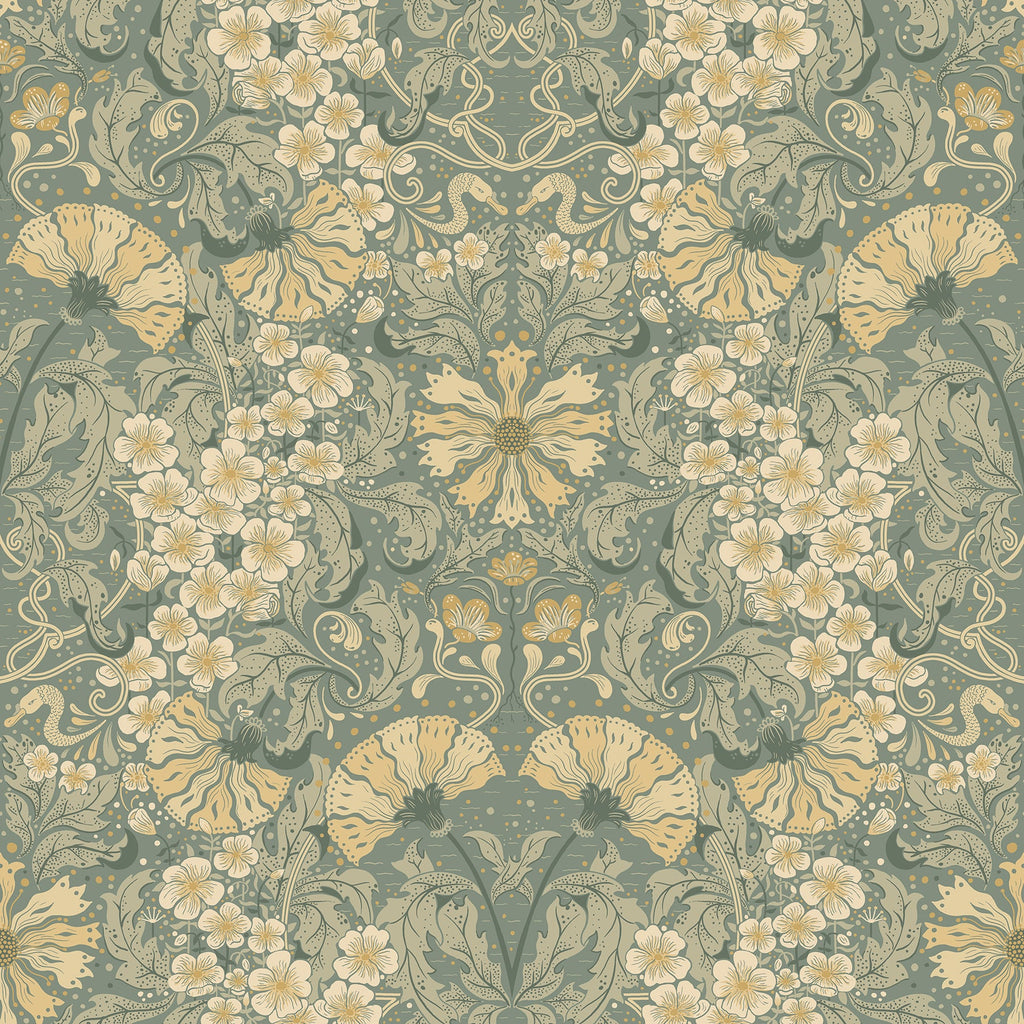 Ojvind Floral Ogee Wallpaper in Sea Green