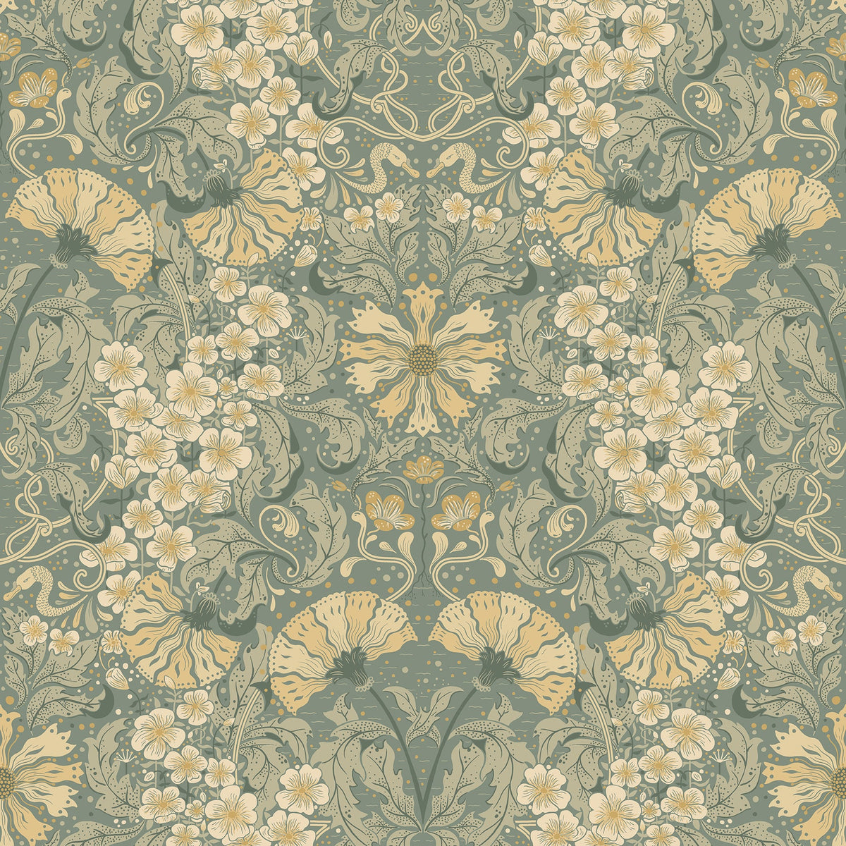 Ojvind Floral Ogee Wallpaper in Sea Green
