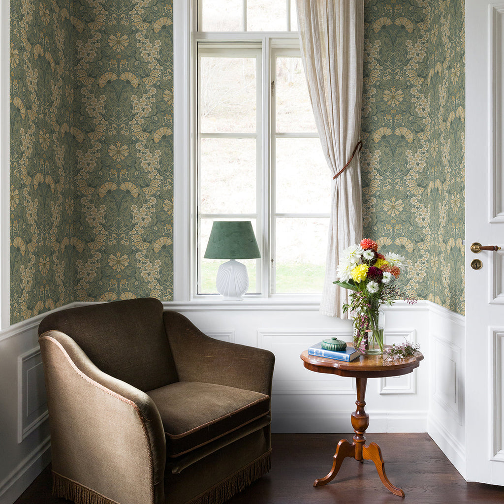 Ojvind Floral Ogee Wallpaper wallpaper detail or room view