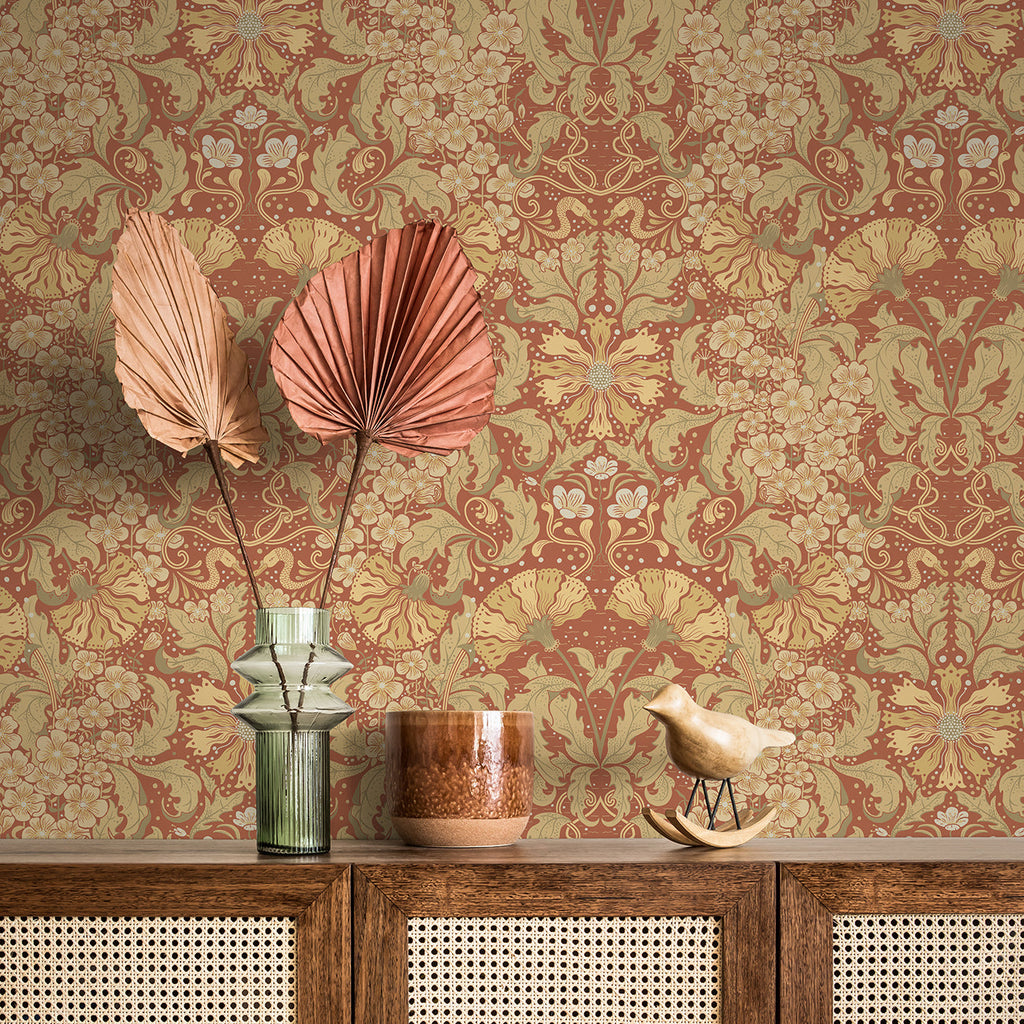 Ojvind Floral Ogee Wallpaper wallpaper detail or room view
