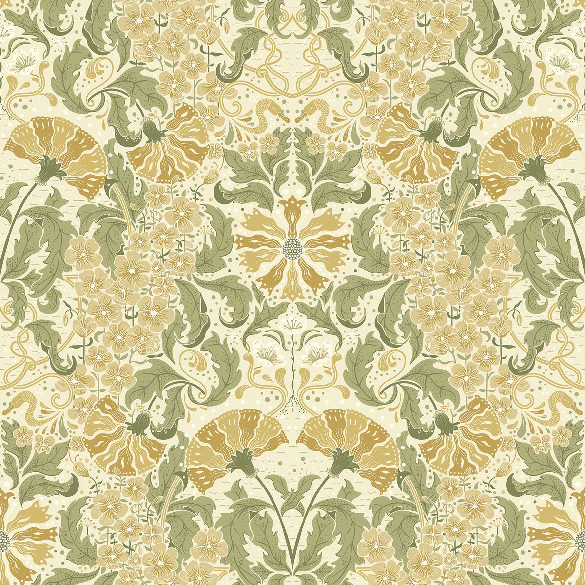 Ojvind Floral Ogee Wallpaper in Gold
