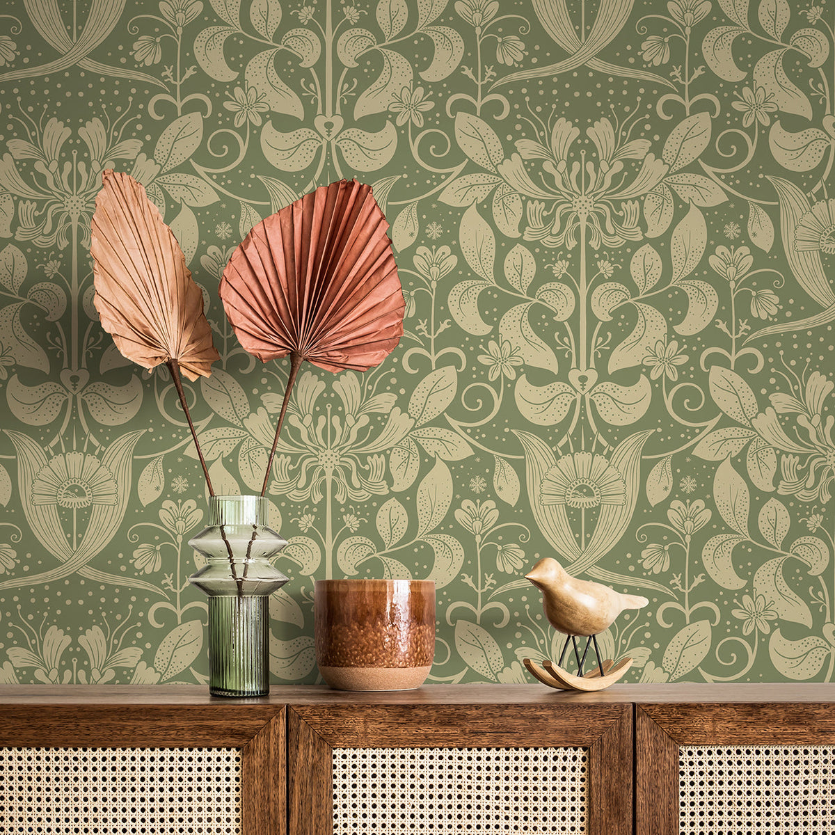 Berit Floral Crest Wallpaper wallpaper detail or room view