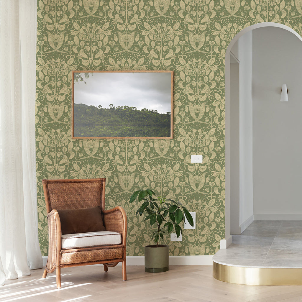 Berit Floral Crest Wallpaper wallpaper detail or room view