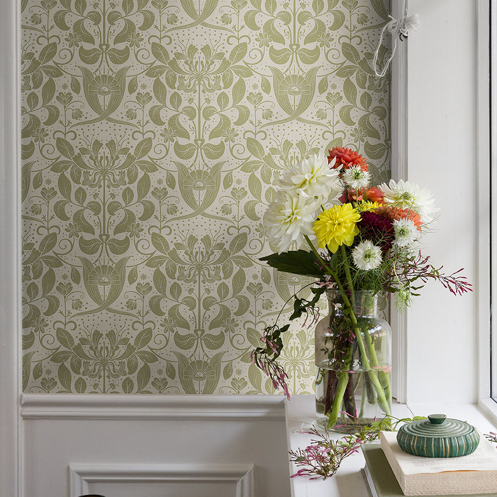 Berit Floral Crest Wallpaper wallpaper detail or room view