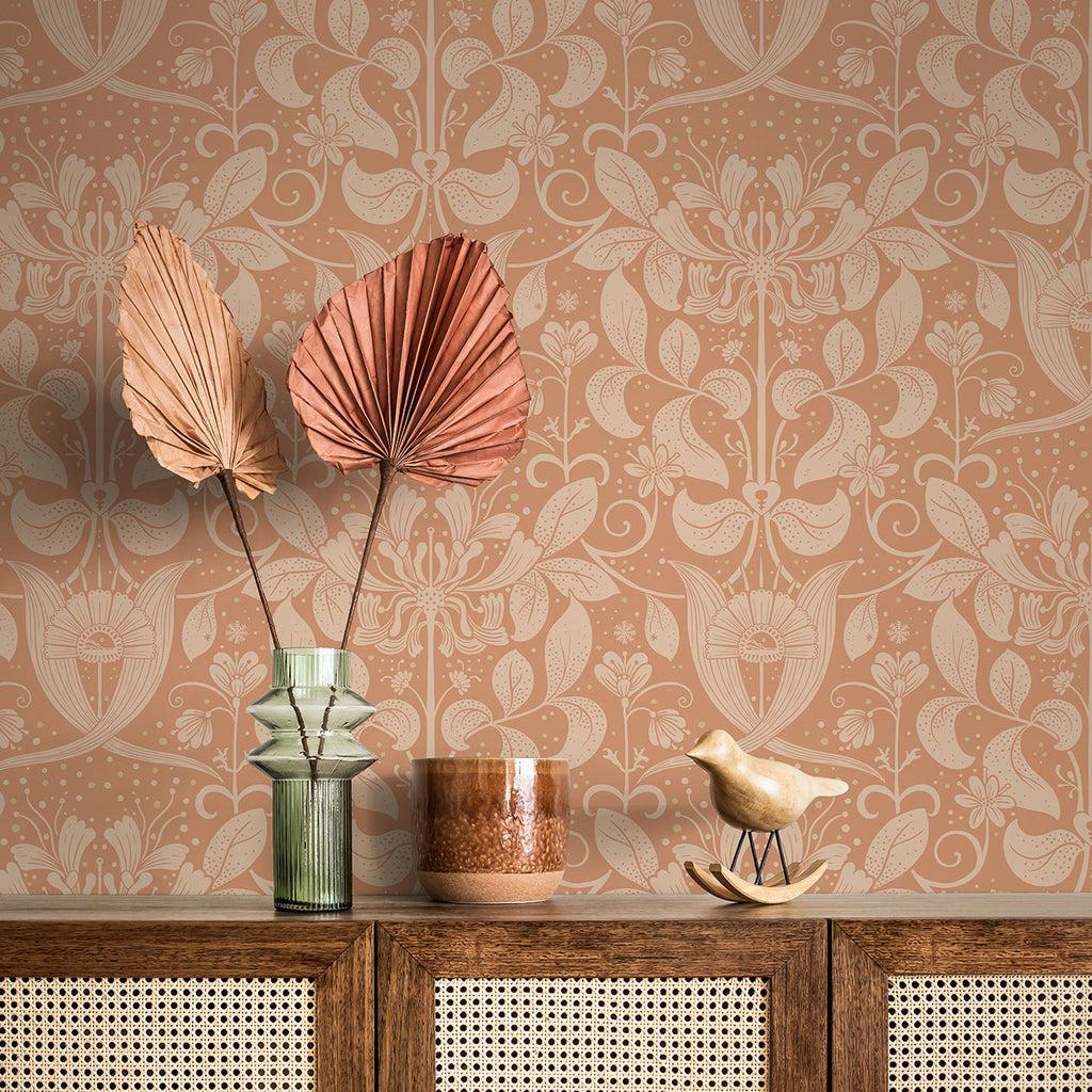 Berit Floral Crest Wallpaper wallpaper detail or room view