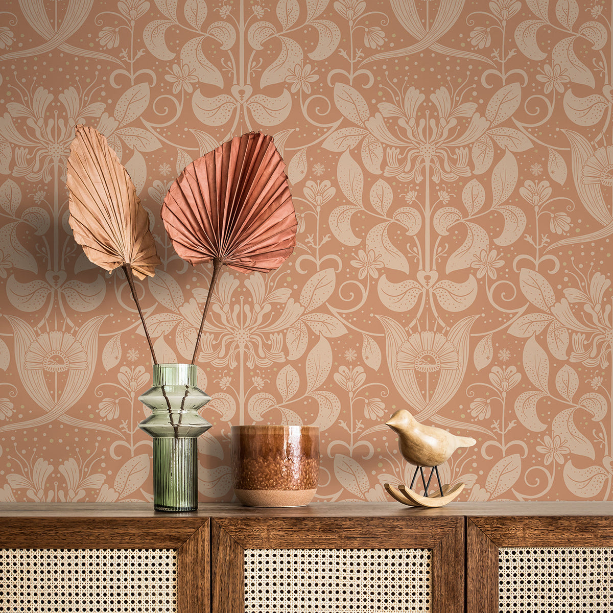 Berit Floral Crest Wallpaper wallpaper detail or room view