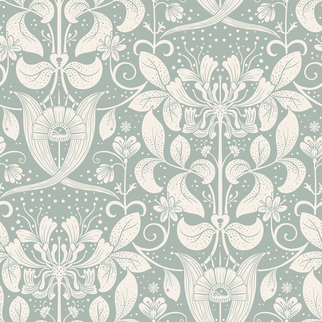 Berit Floral Crest Wallpaper in Blue